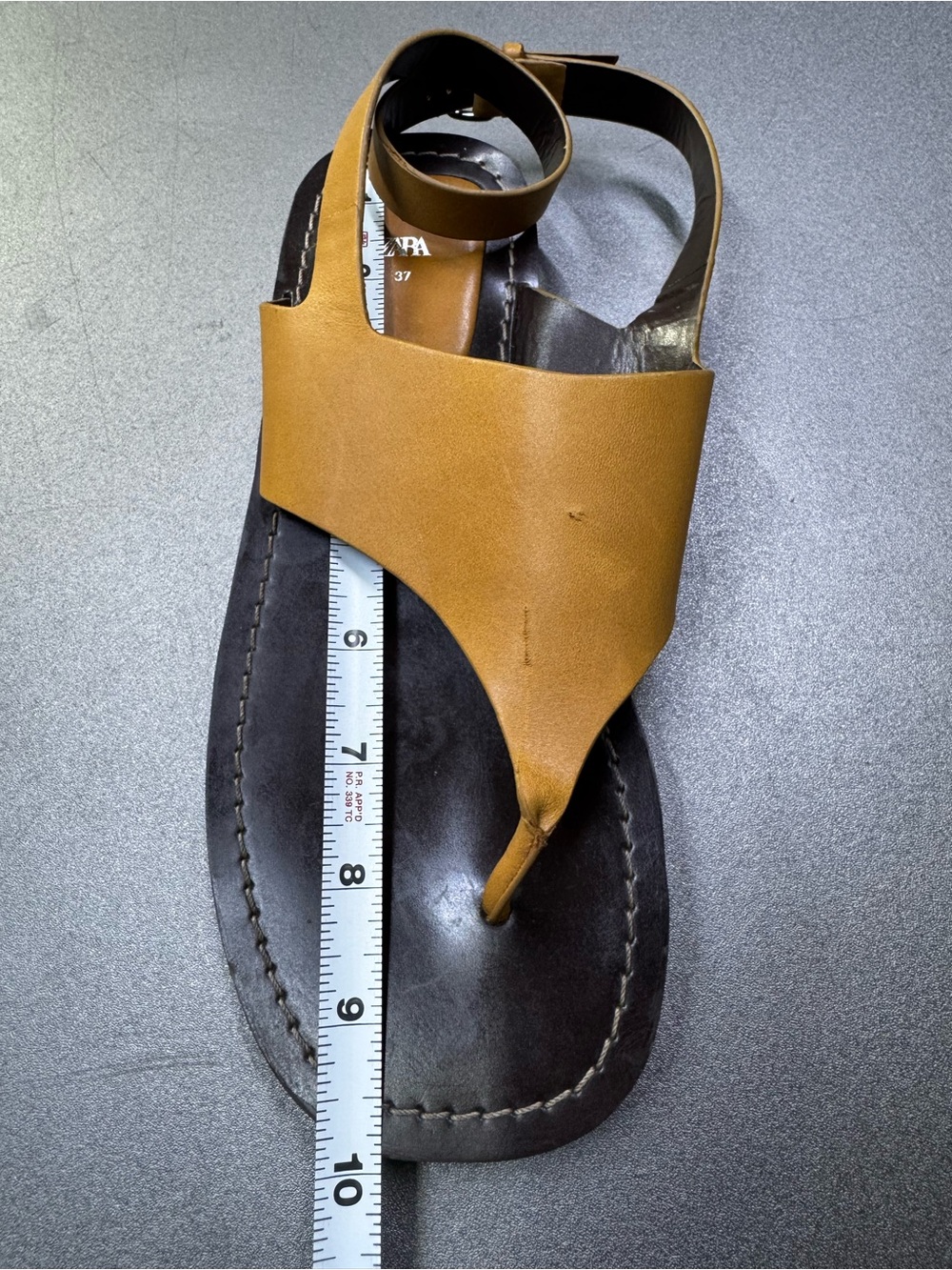 Zara Leather Flat Sandals Women EU 37 Brown Thong Square Toe Ankle Strap - Picture 9 of 9